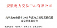 安徽省2017年度電力雙邊直接交易成交結(jié)果出爐