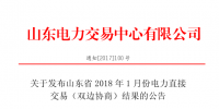 山東2018年1月電力直接交易(雙邊協(xié)商)結(jié)果:<font color=