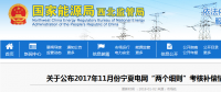 2017年11月份寧夏電網(wǎng)“兩個細則”考核補償情況