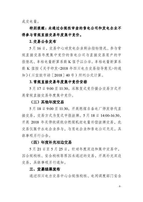 四川2018年度電力直接交易1號公告：風(fēng)電、光伏、部分水電企業(yè)可參與直接交易