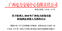 廣西公示擬列入2018年廣西電力市場交易配電網企業(yè)準入名單的1家企業(yè)