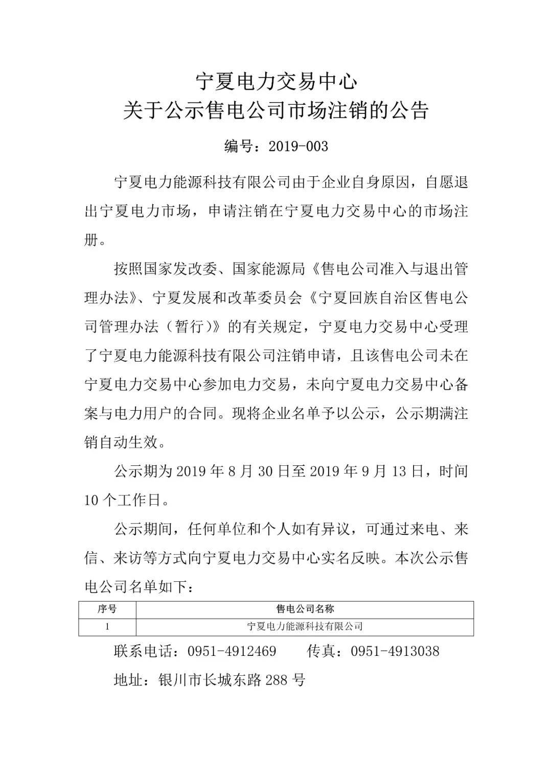 退市！寧夏1家售電公司擬退出寧夏電力市場(chǎng)